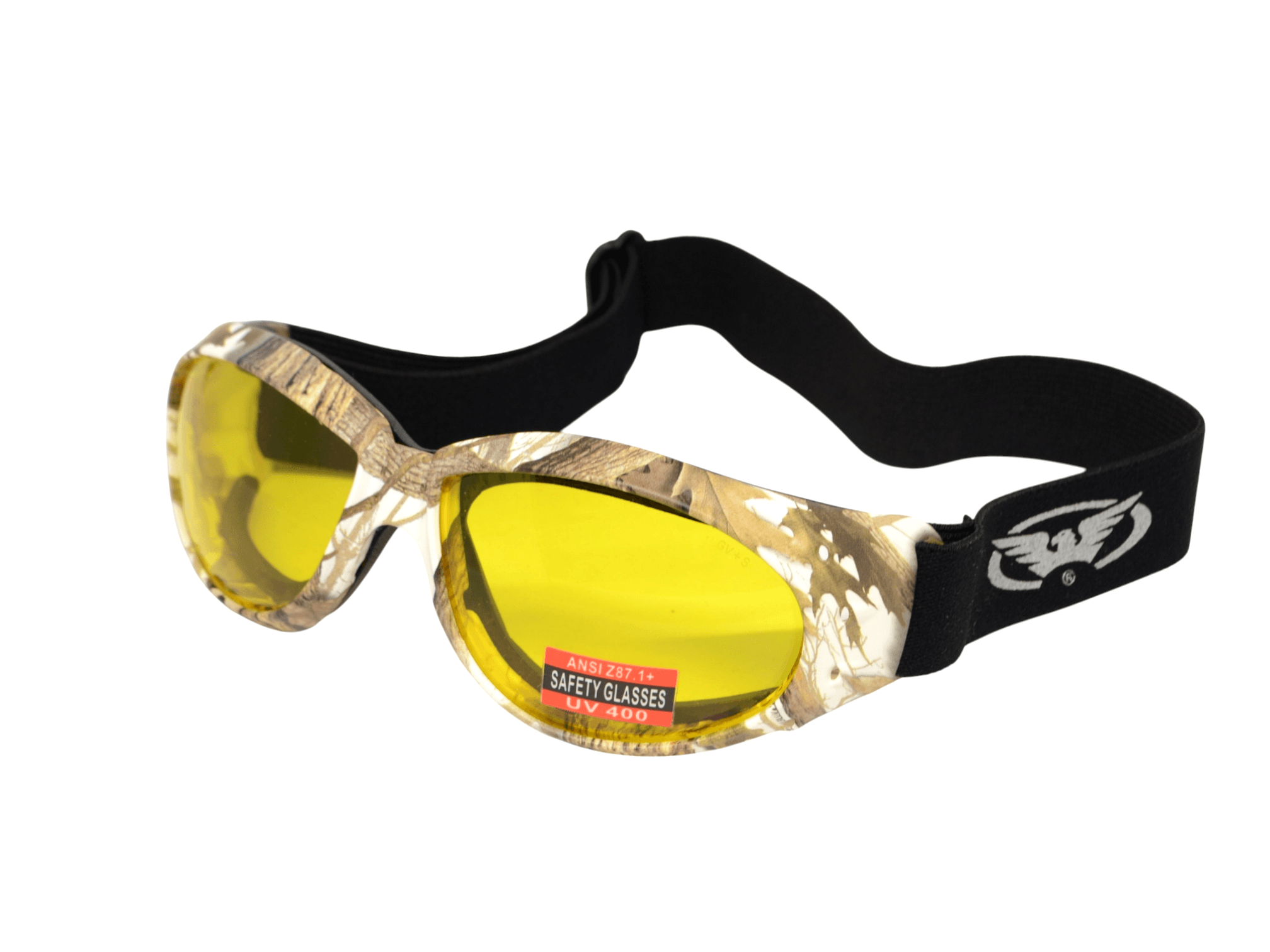 Окуляри захисні з ущільнювачем Global Vision Eliminator White Camo Forest (yellow), жовті в камуфльованій оправі