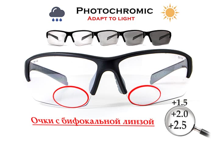 Окуляри біфокальні фотохромні (захисні) Global Vision Hercules-7 Bifocal (clear +2.5) photochromic Anti-Fog, фотохромні прозорі