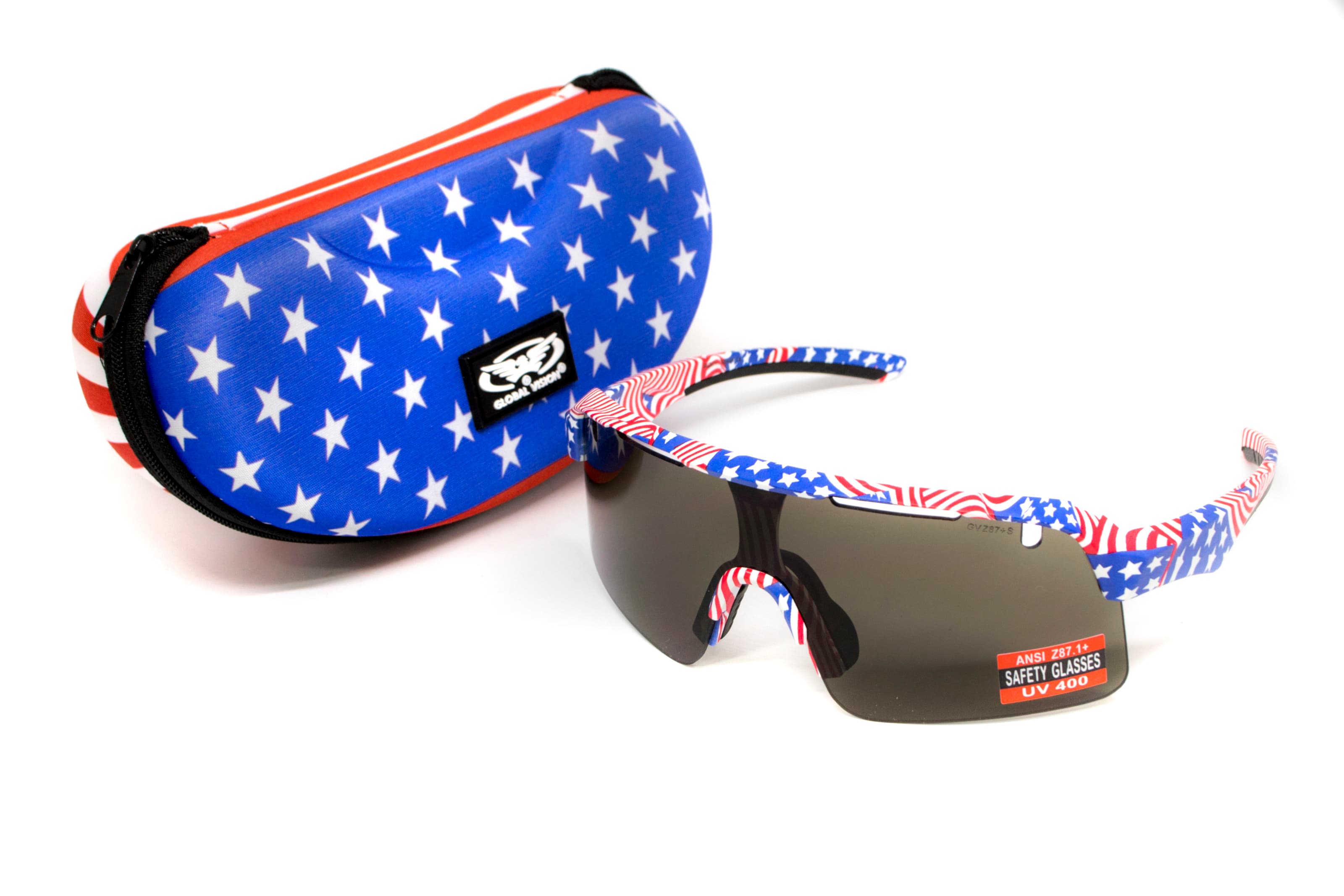 Окуляри захисні Global Vision Holeshot USA Flag (gray), сірі в оправі прапор США